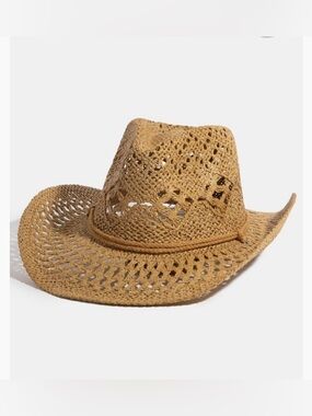 Double Strap Western  Straw Cowboy Sun Hat - Natural Tan O/S (fits most)